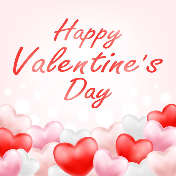 happy valentine day with pink red white heart - Vector, Imagen