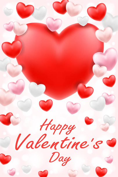 happy valentine day with pink red white heart - Vector, afbeelding