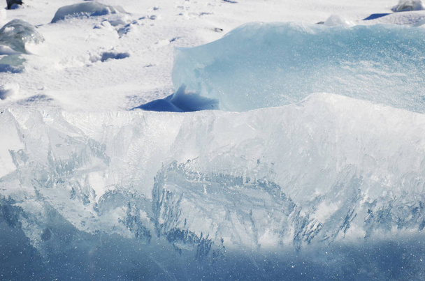 Frozen Lake Baikal. The blue ice ridges - Zdjęcie, obraz