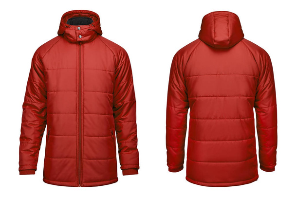 Moda invierno chaqueta roja, recorte camino aislado fondo blanco
. - Foto, imagen
