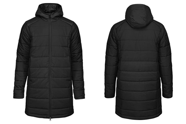 Mode Winter schwarze Jacke, Clipping Pfad isoliert weißen Hintergrund. - Foto, Bild