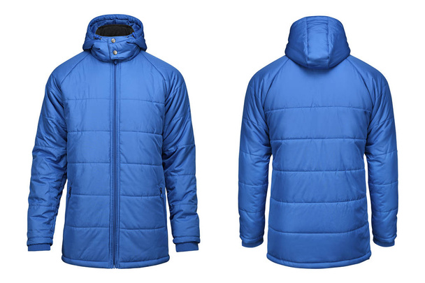 Moda invierno chaqueta azul, recorte camino aislado fondo blanco
. - Foto, imagen