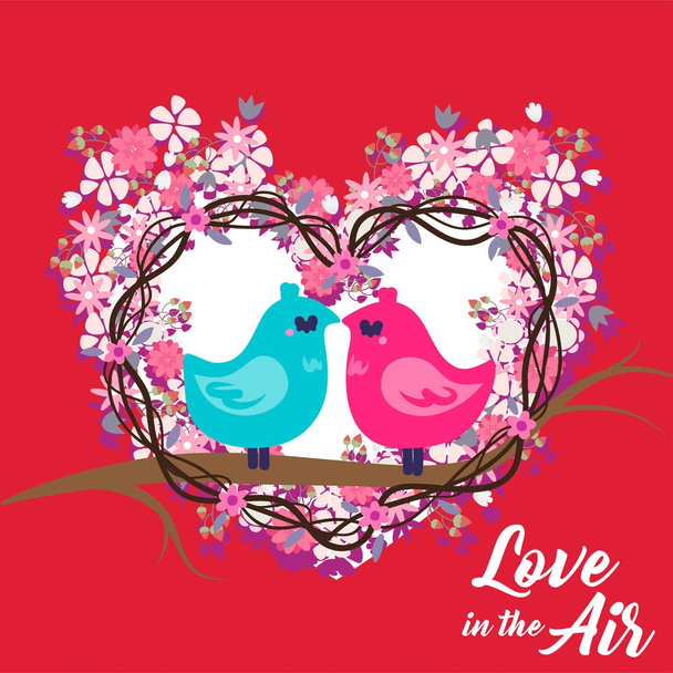 Valentine Day PinkBlue Birds Love in the Air Vector Image - Vector, Image