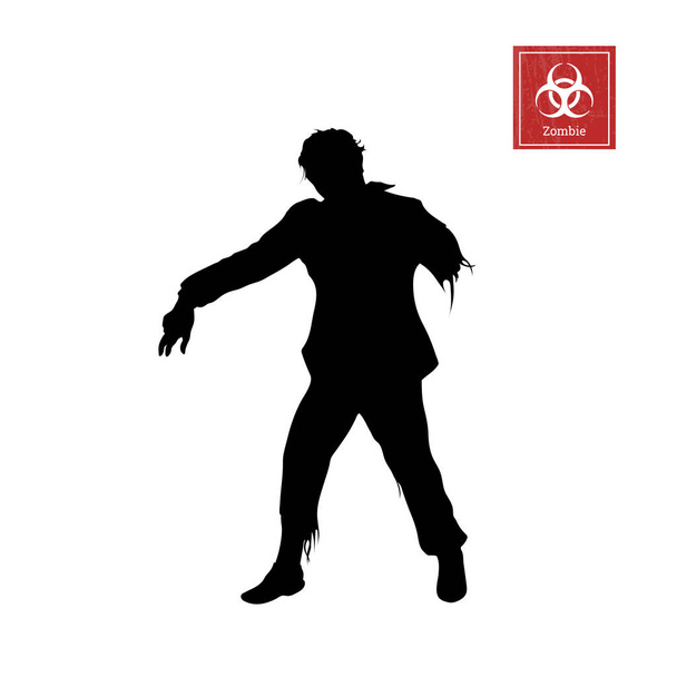 Black silhouette of zombie on white background. Isolated image of undead monster - Vector, Image