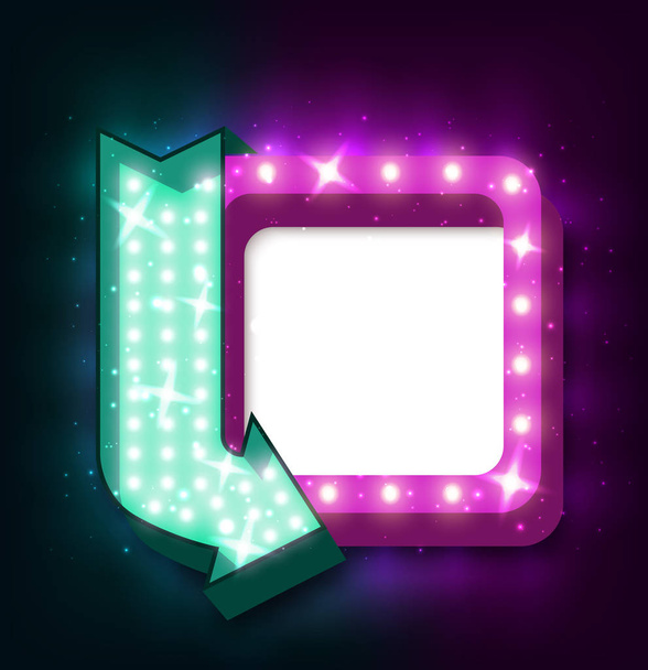 Neon sign with arrow and glowing light background - Vetor, Imagem