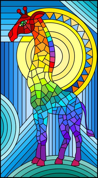 Ilustracja w witrażu stylu żyrafa streszczenie tęcza tło geometrycznych z sun - Wektor, obraz