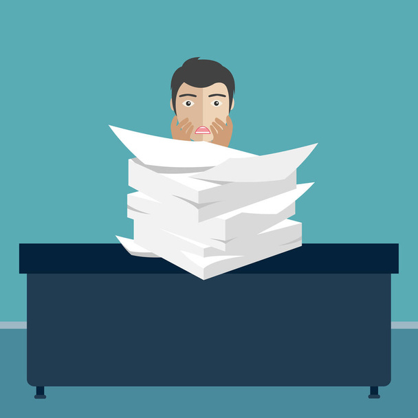 Businessman with pile of paper, business concept. Flat vector illustration. - Vector, Image