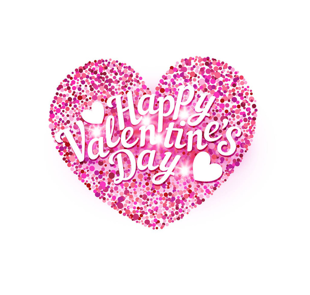 Vector illustration for Valentines Day with big shiny heart from paper and text isolated on white background - Vecteur, image