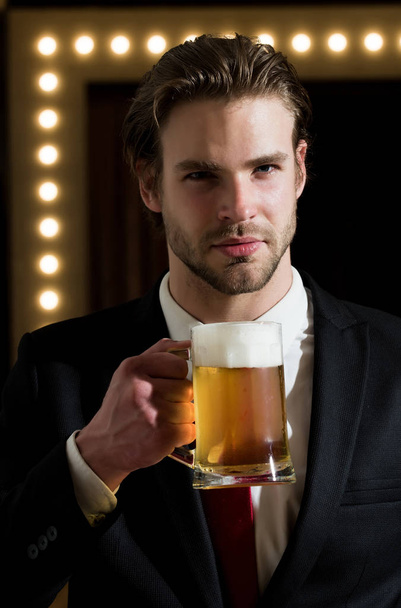 man or businessman hold beer glass, meeting and relax - Φωτογραφία, εικόνα