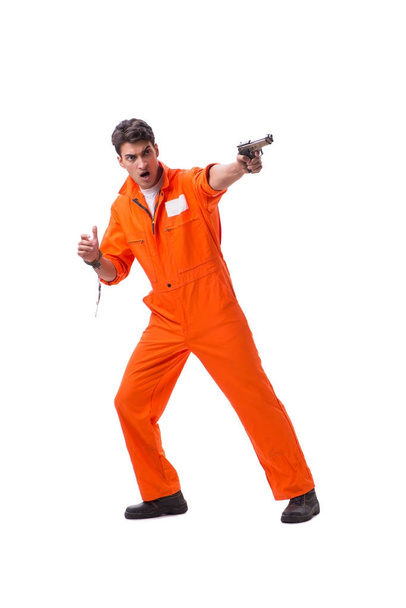 Prisoner with gun isolated on white background - Photo, Image