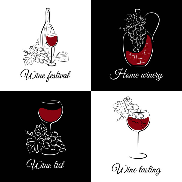 Şarap listesi, menü Restoran, logo, amblem, şarap tatma bar veya şaraphane illüstrasyon için şarap kavramı - Vektör, Görsel