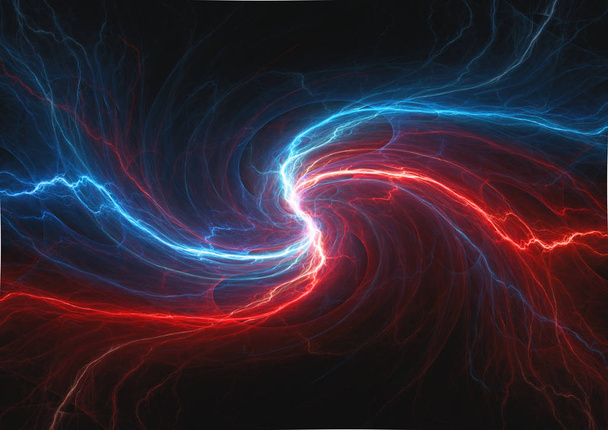 Wervelende vuur en ijs plasma bliksem, abstracte elektrische achtergrond - Foto, afbeelding