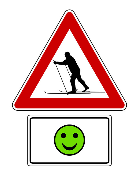 Προσοχή πινακίδα με προαιρετική ετικέτα και smiley - Διάνυσμα, εικόνα