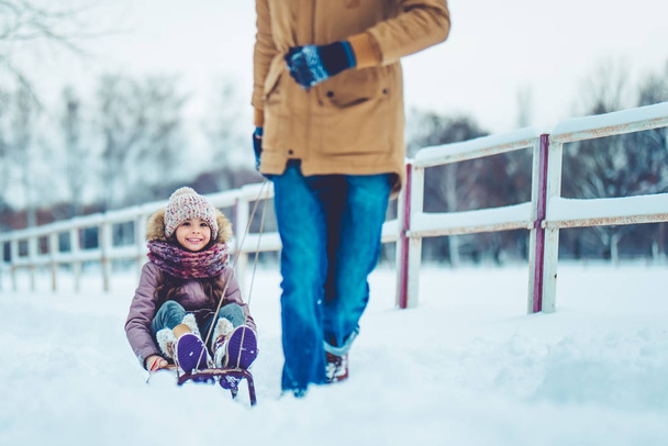 Dad with daughter outdoor in winter - Photo, Image