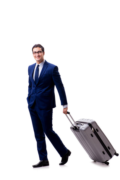 Joven empresario con maleta aislada sobre fondo blanco - Foto, Imagen