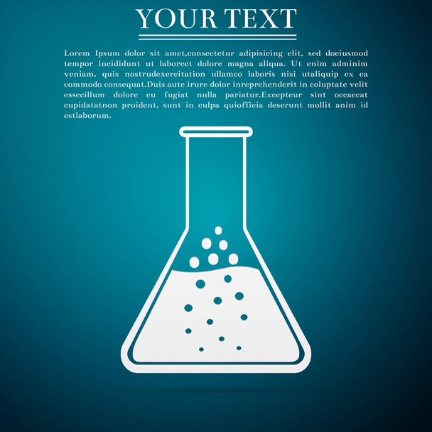 Reagenzglas und Kolben - Symbol für chemische Labortests isoliert auf blauem Hintergrund. flache Bauweise. Vektorillustration - Vektor, Bild