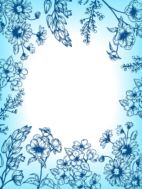 Flowers and plants engraving vector illustration - Вектор,изображение