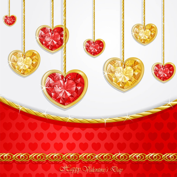 Diamond heart with golden chains on red background  - Vector, Image