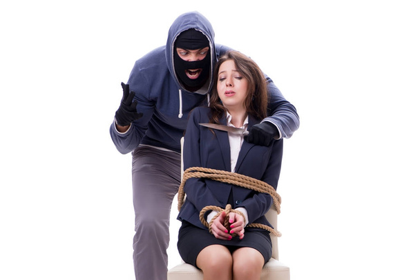 Knifeman threatening tied woman - Fotó, kép