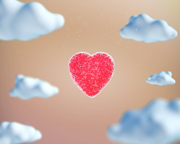 Γλυκό ζελέ σχήμα καρδιάς μεταξύ των κινούμενων σχεδίων ύφος σύννεφα - Φωτογραφία, εικόνα