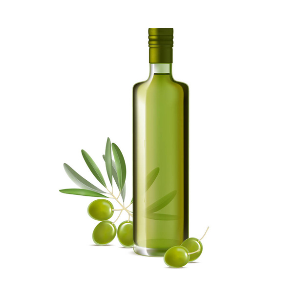 Realistic Detailed Olive Oil Glass Bottle. Vector - Vetor, Imagem