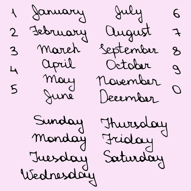 Рука намальовані імена днів тижня і місяців
 - Вектор, зображення