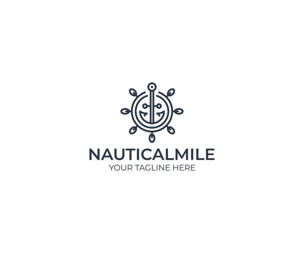Ship wheel and anchor logo template. Line marine vector design. Nautical illustration - Vector, Image