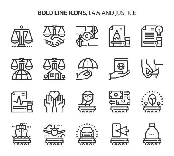 Ley y justicia, iconos de línea audaces
 - Vector, Imagen
