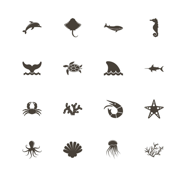 Vida marina - Iconos de vectores planos
 - Vector, imagen