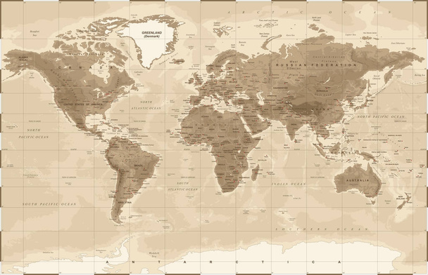Wereld kaart fysieke Vintage - vector - Vector, afbeelding