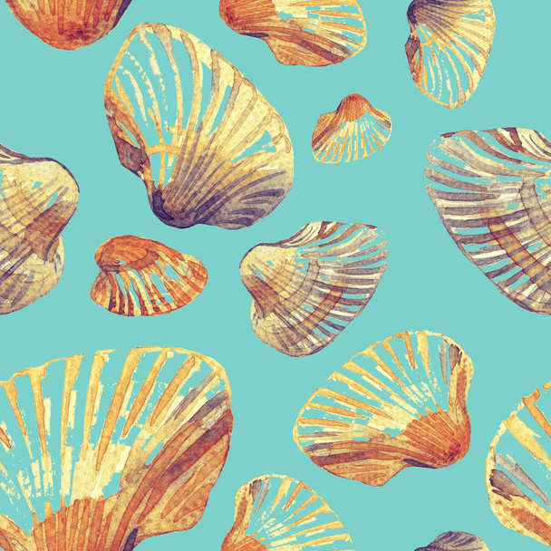 Watercolor seamless pattern of sea shells. - Photo, image