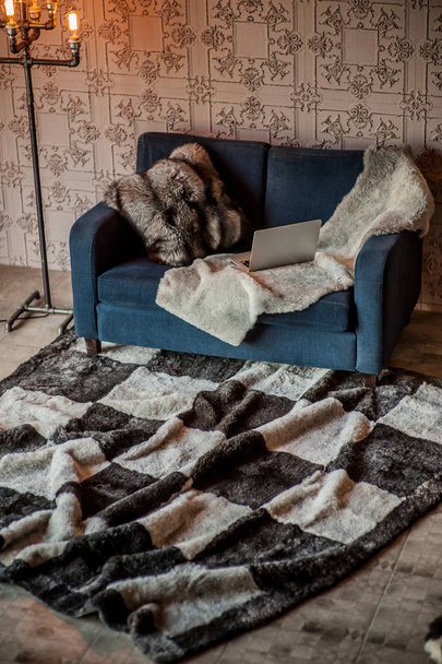 carpet of fur in the interior of the house - Photo, Image