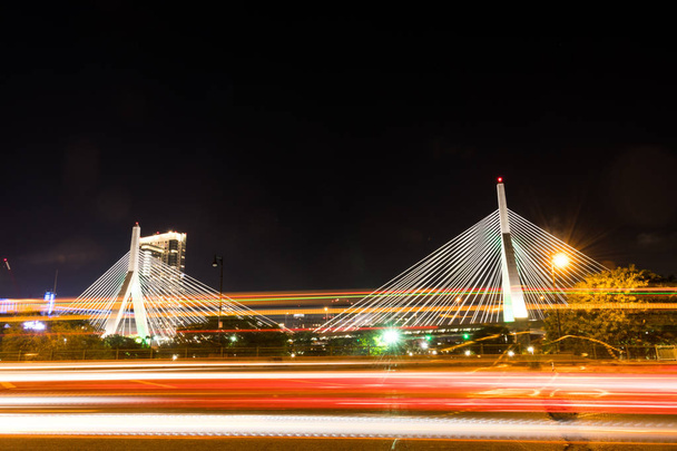 Traffic Passing Zakim Bridge at Night - Photo, Image