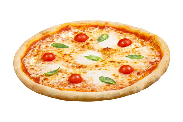 Pizza Margarita con mozzarella, basilico e pomodoro, modello per il vostro design e menu del ristorante, sfondo bianco isolato
. - Foto, immagini