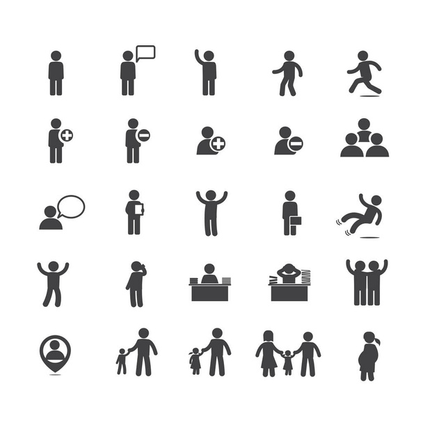 Collection of people in activities icon set isolated on white ba - Vector, Image