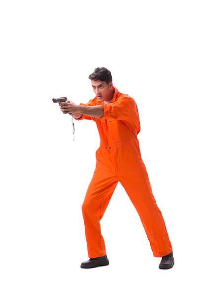 Заключенный с пистолетом изолирован на белом фоне - Фото, изображение