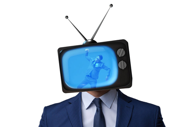Ο άνθρωπος με το κεφάλι τηλεόραση στην τηλεόραση έννοια του εθισμού - Φωτογραφία, εικόνα