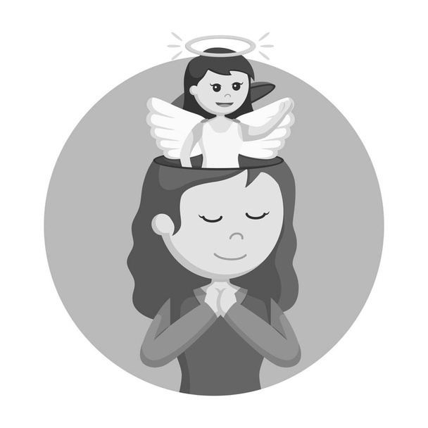 girl with angel in her head black and white style - Vector, Image
