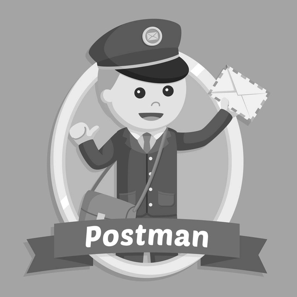 postman in emblem illustration design black and white style - Vector, Image