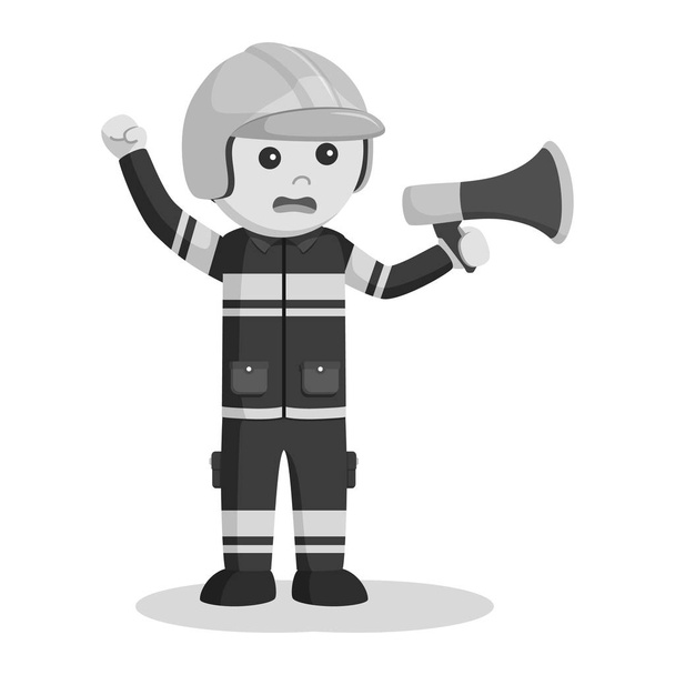 fireman with firefighter station sign black and white style - Vector, imagen