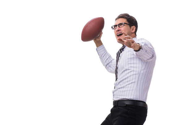 Young businessman with american football isolated on white - Foto, Bild
