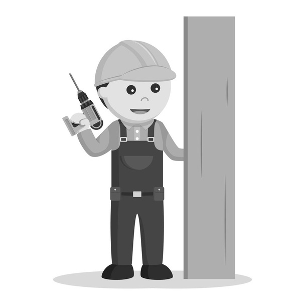 pracownik budowlany holding budowy szyszki stylu czarno-białe - Wektor, obraz