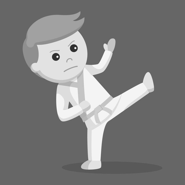 karate kid doing upper kick black and white style - Vektor, kép