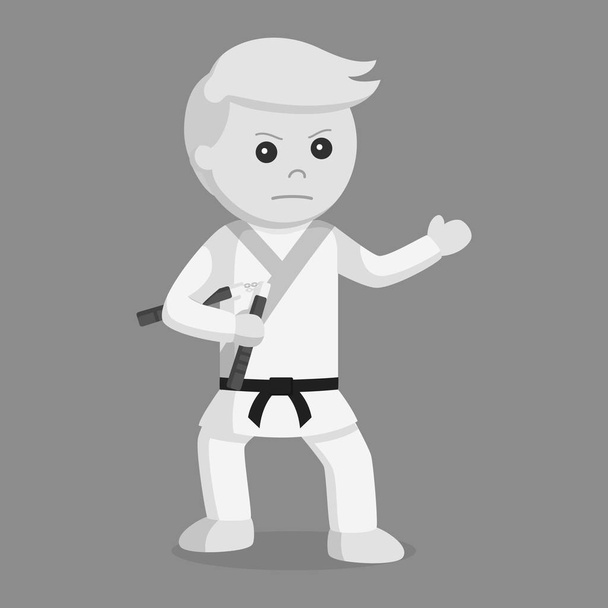 karate man holding nunchaku black and white style - Vektor, kép