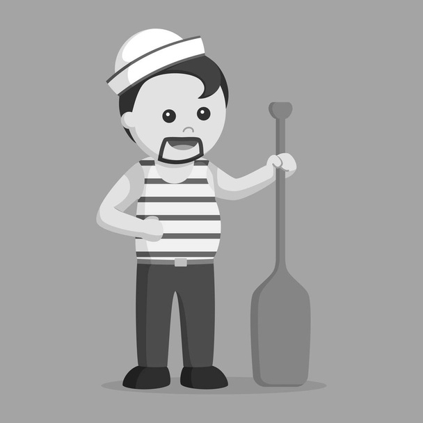 fat sailor holding paddle black and white style - Vector, imagen