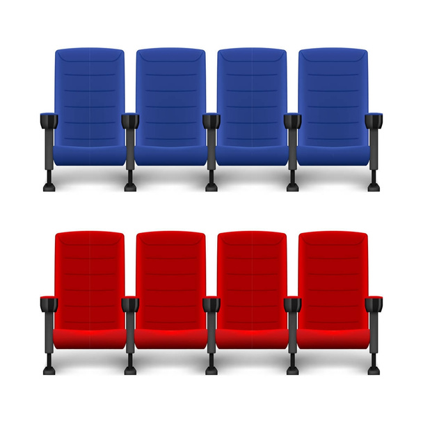 Sillas de cine cómodas y realistas. Asientos vacíos de cine. Asiento rojo y azul para cine. Ilustración vectorial
 - Vector, Imagen