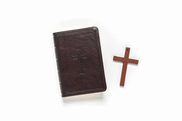 Bible book christian brown on white background. - Foto, Bild