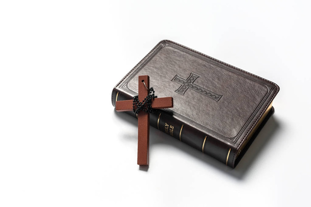 Bible book christian brown on white background. - Φωτογραφία, εικόνα