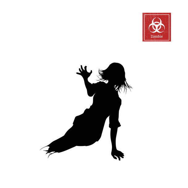 Black silhouette of women zombie without legs on white background. Isolated image of undead monster - Vector, Image