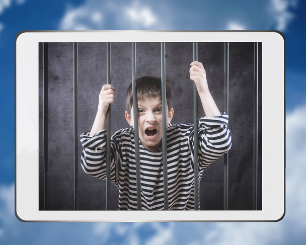Boy in entertainment prison concept. - Foto, Bild
